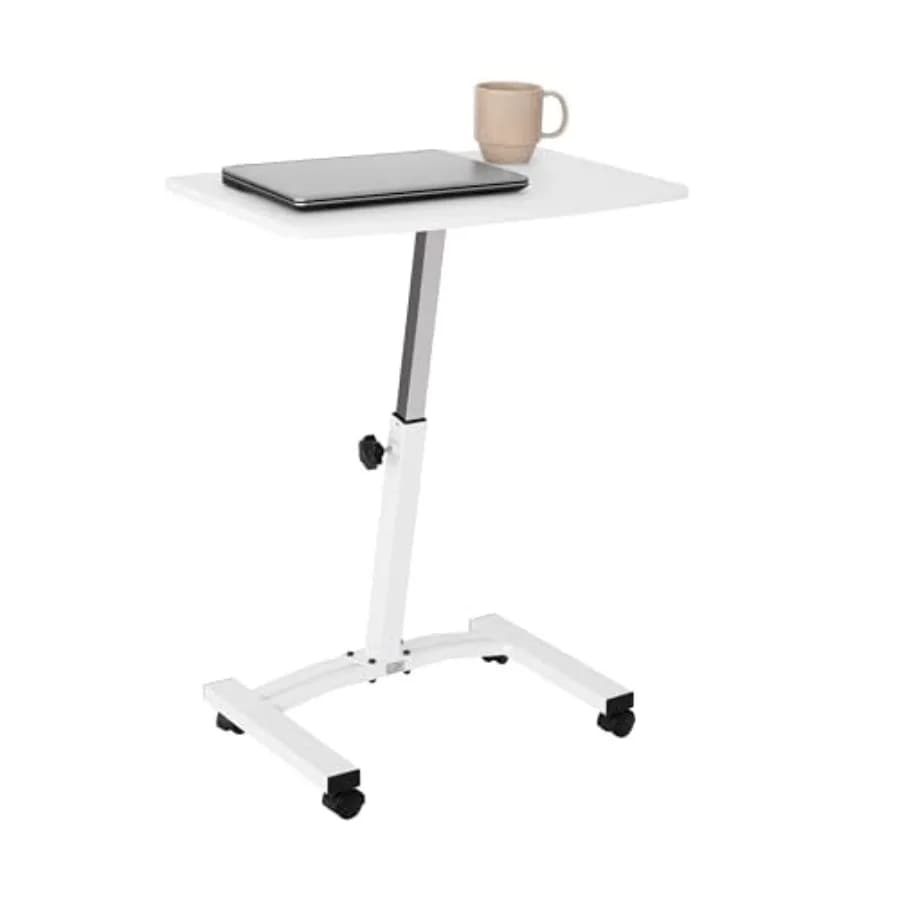 Mobile height-adjustable laptop stand for classroom, home office, medical use; white aluminum alloy; smooth wheel mobility and