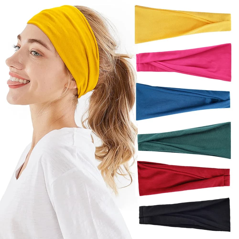 Fascia per yoga sportiva tinta unita Fascia per assorbimento del sudore Fascia per fitness da corsa Fascia elastica Fascia per capelli Sciarpa Fascia per capelli da donna elast