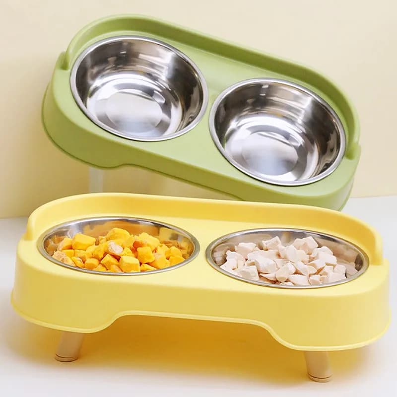 Dog Bowl Stainless Steel Dog Food Bowl Double Bowls for Dogs Feeding Neck Protector Pet Feeder Detachable Feeder Cat Water Bowls