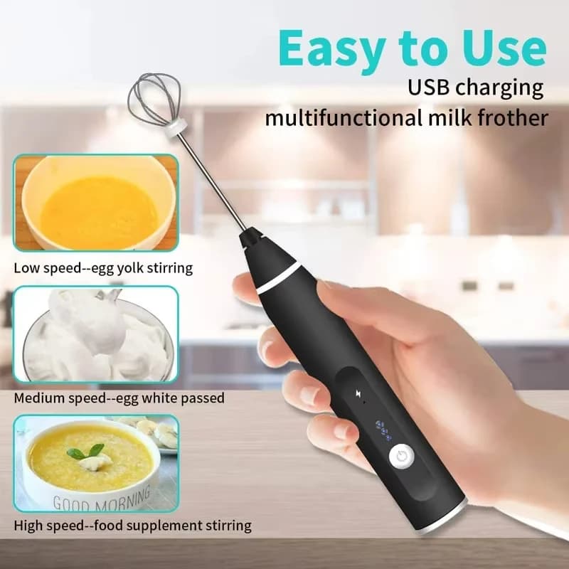 1 set of electric milk coffee mixer, cream frother, egg beater, handheld milk frother, dual stick, 3-speed rechargeable mixer