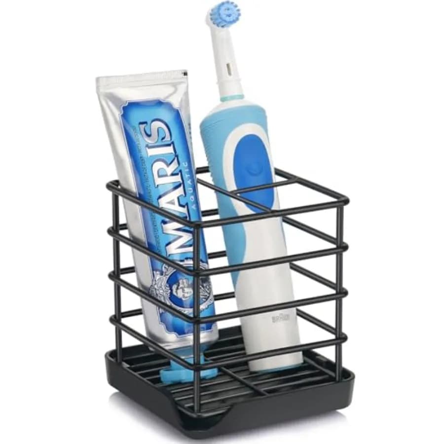 Portaspazzolini da Bagno in Acciaio Inossidabile, Supporto per Spazzolino Elettrico e Porta Dentifricio