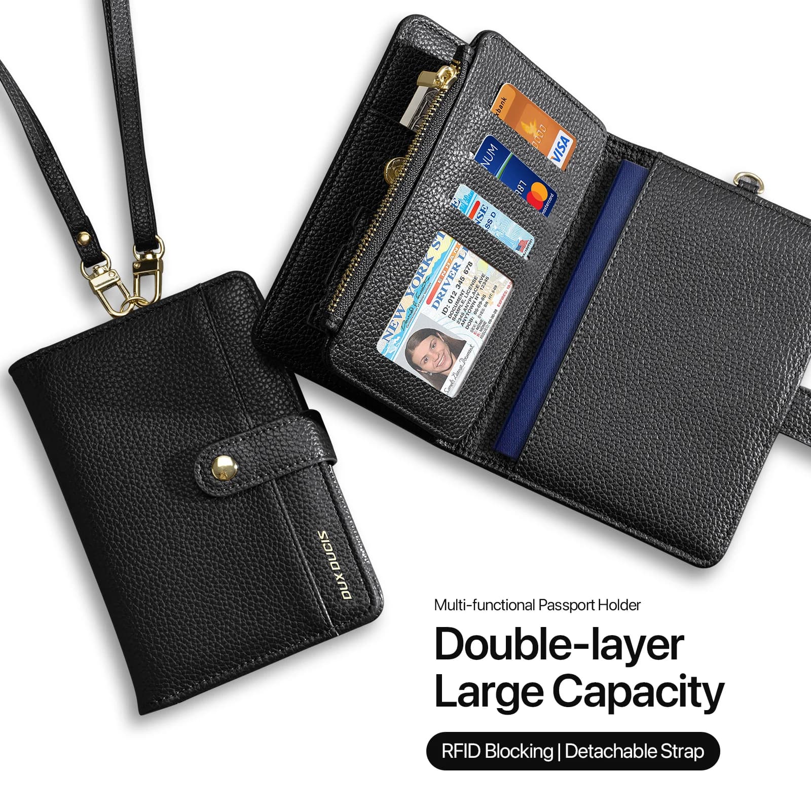 New Unisex Large Capacity Passport Portfolio - PU Leather Travel Card Organizer with RFID Block with Clipboard