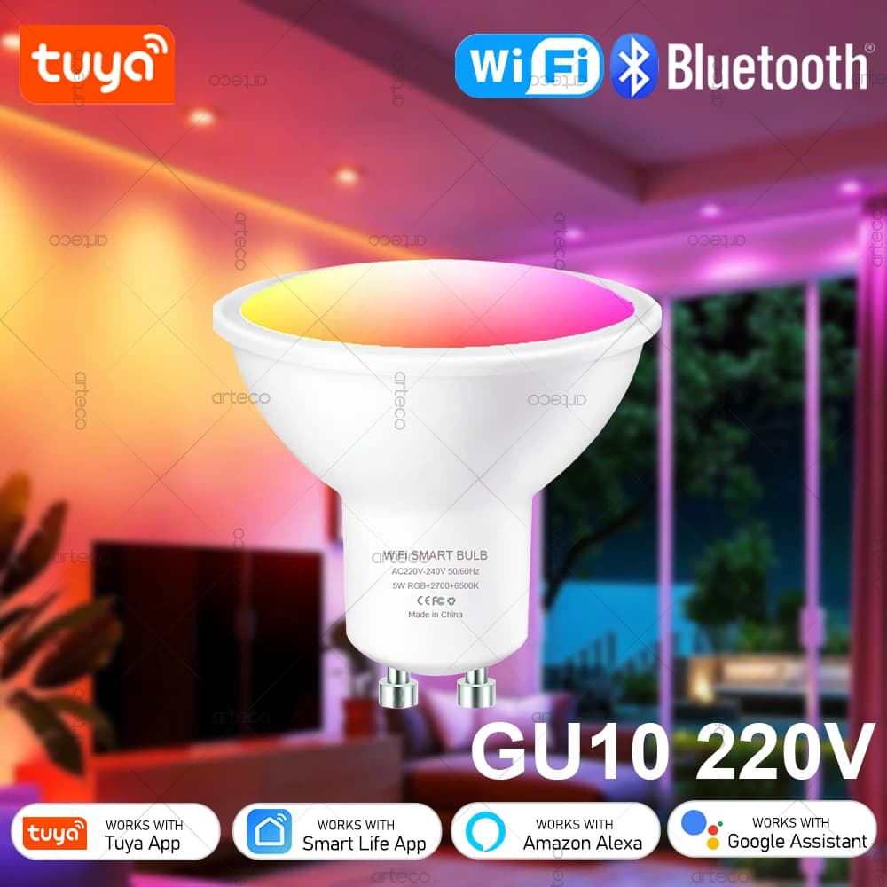 Tuya WiFi GU10 Lampadina LED intelligente Bluetooth GU10 Lampade dimmerabili Smart Life App Control Lampadine per faretti Funziona con Alexa Google