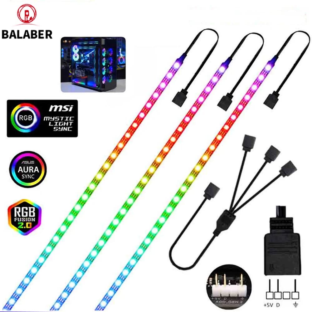Striscia LED 5V WS2812 per Case PC, Sincronizzazione 3-Pin con Scheda Madre, Illuminazione Ambientale RGB DIY per Chassis, Aura Sync, Luce Ambientale LED WS2812