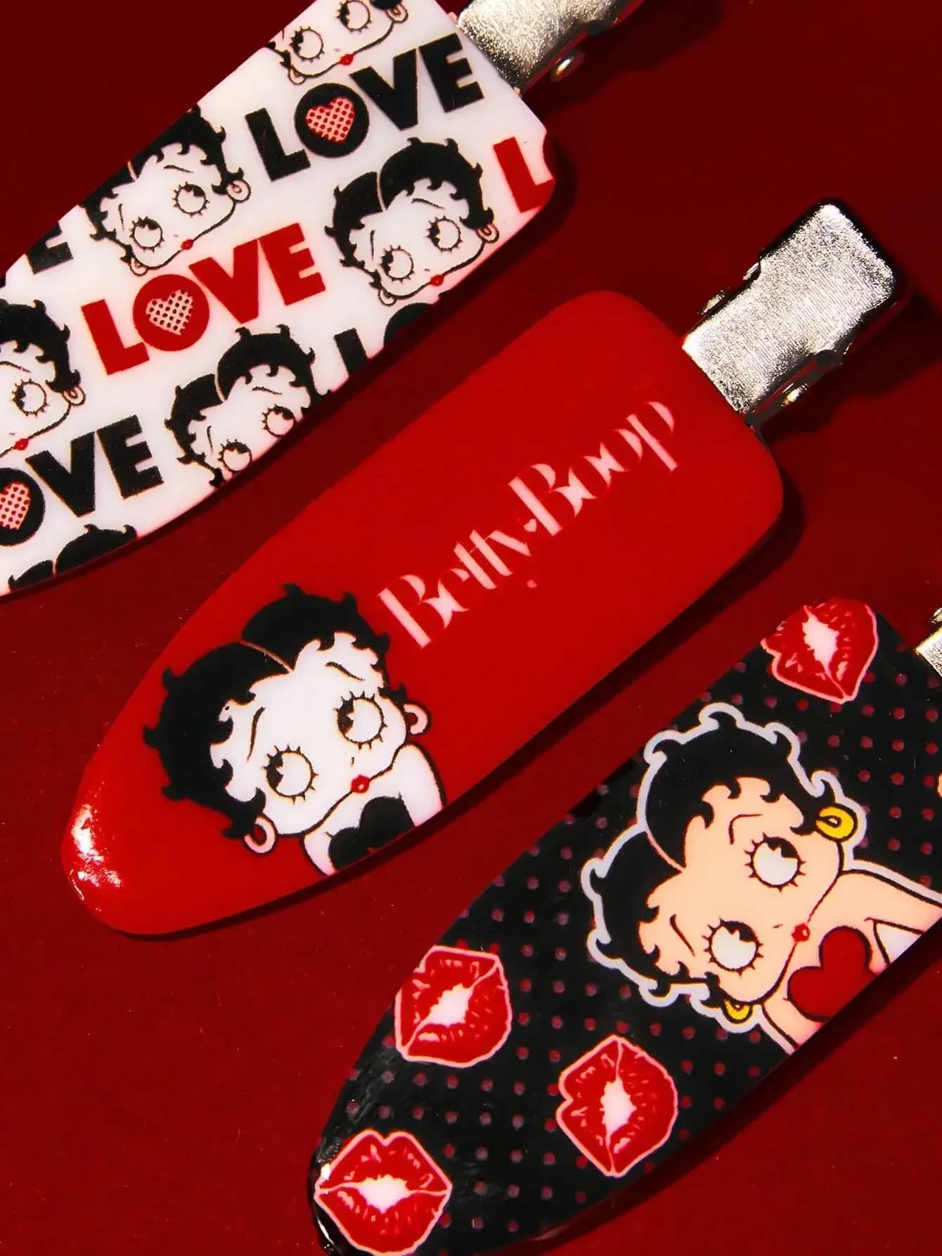 Set di fermagli per capelli Betty Boop, 6 pezzi, fermagli con design Love Kiss per donna, da indossare ogni giorno, per feste, San Valentino