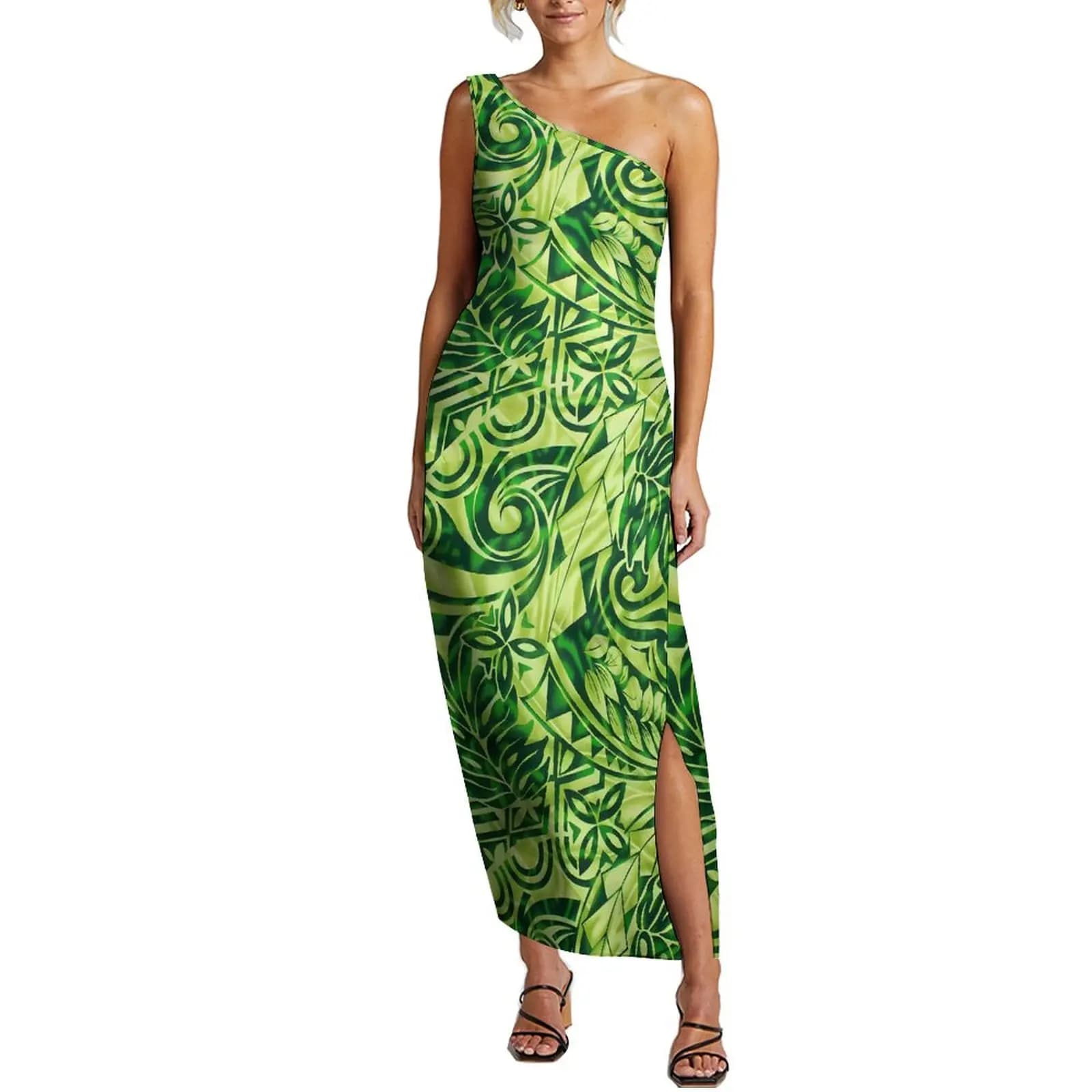 Abito estivo da donna con spalle scoperte abito da sera da donna con spacco floreale tribale polinesiano Design di supporto