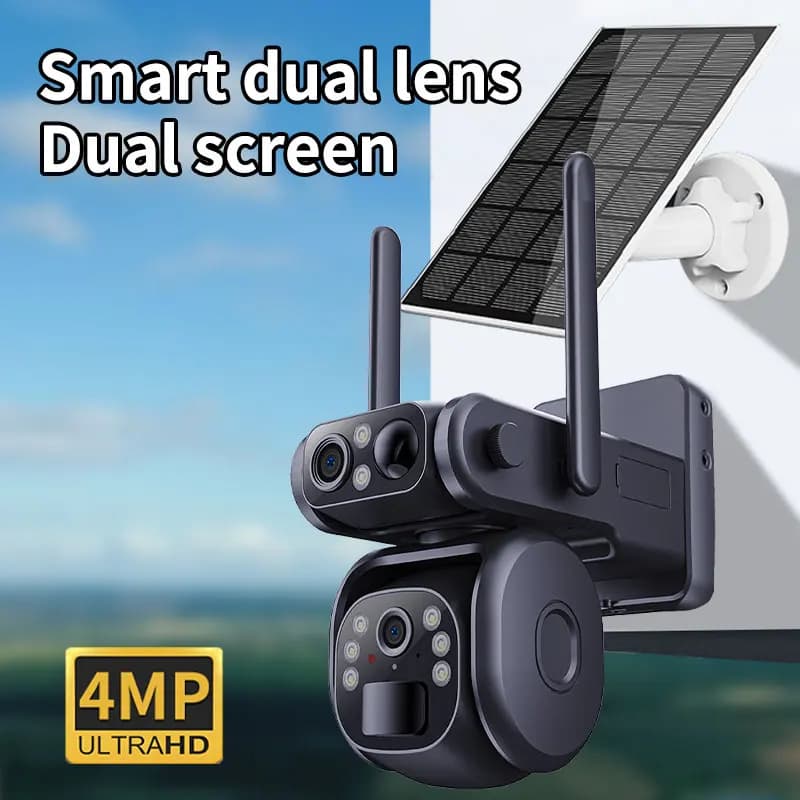 Telecamera PTZ Wireless 4G/IP a Doppia Lente con Energia Solare 4MP, App Ubox, Rilevamento Umanoide AI, Sicurezza Domestica, Monitoraggio Bambini