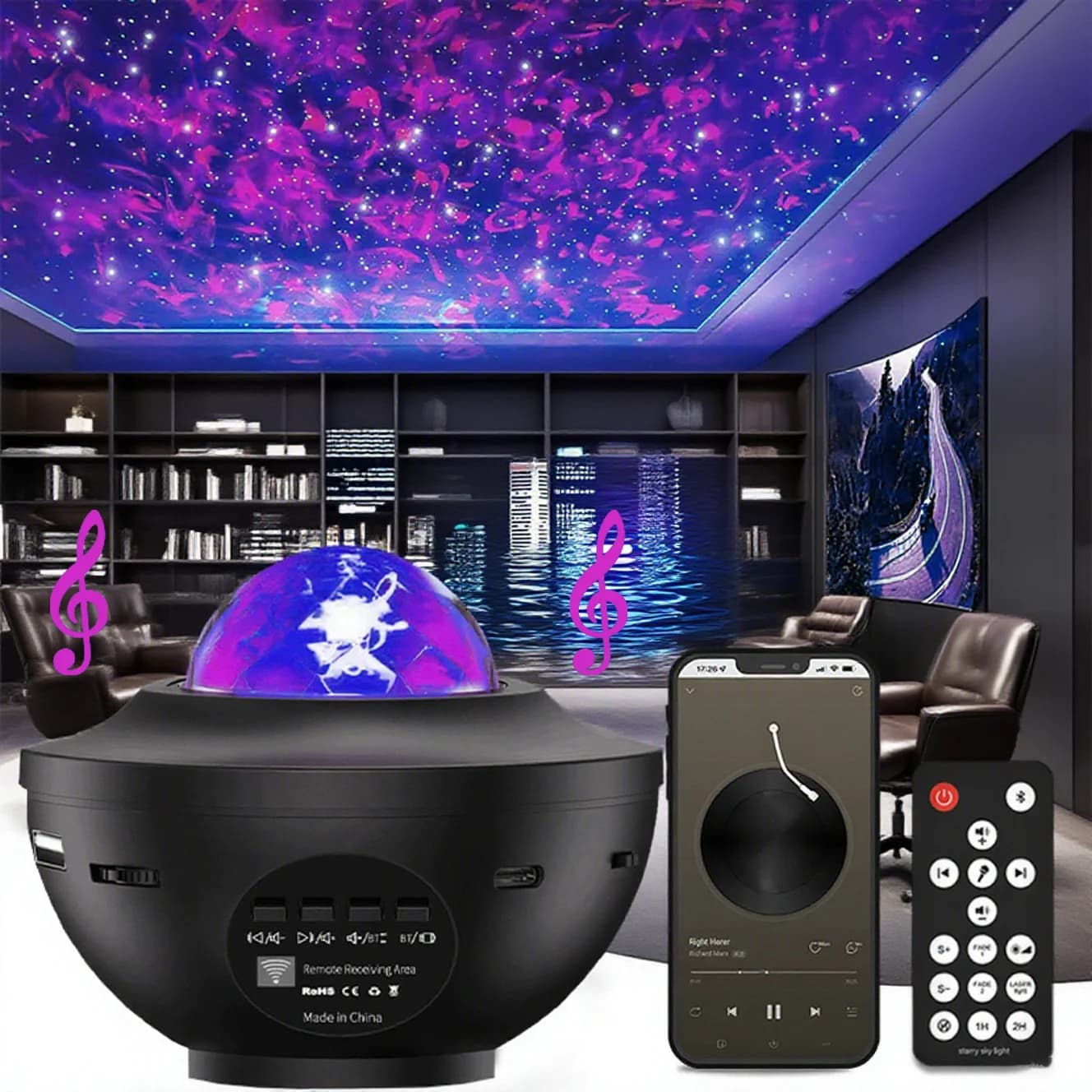 Proiettore cielo stellato Luce notturna a LED Lettore musicale USB Bluetooth Proiettore oceano romantico remoto Lampada notturna Arredamento camera dei bambini