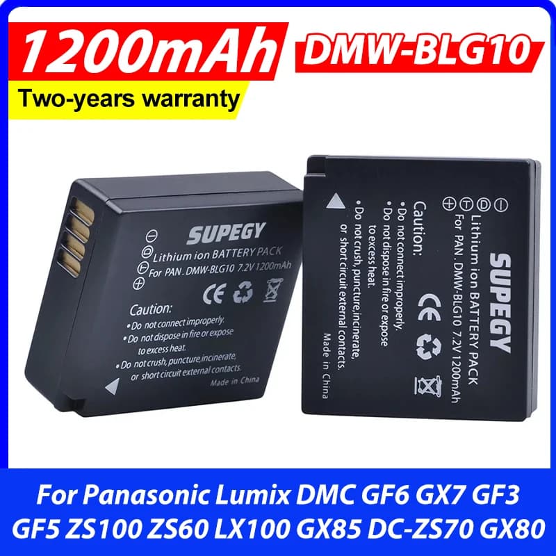 2Pcs DMW-BLG10 BLG10E BLG10PP BLE9 BLE9E Batteries for Panasonic Lumix DMC GF6 GX7 GF3 GF5 ZS100 ZS60 LX100 GX85 DC-ZS70 GX80