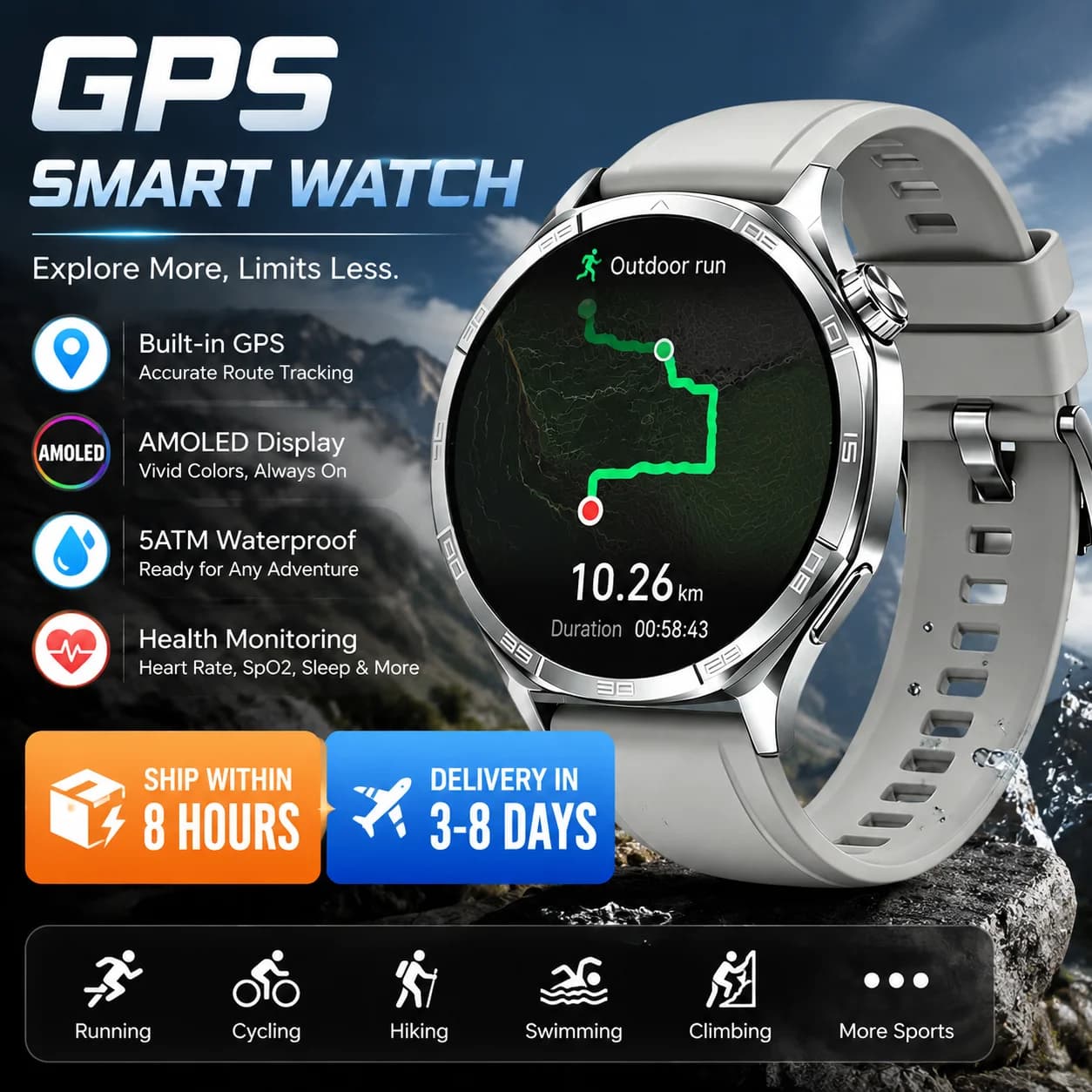 GPS Smart Watch for Men BT Call Phone Waterproof Heart Rate Monitor DIY Watch Faces Amoled Screen SmartWatch for Women Band Ht22