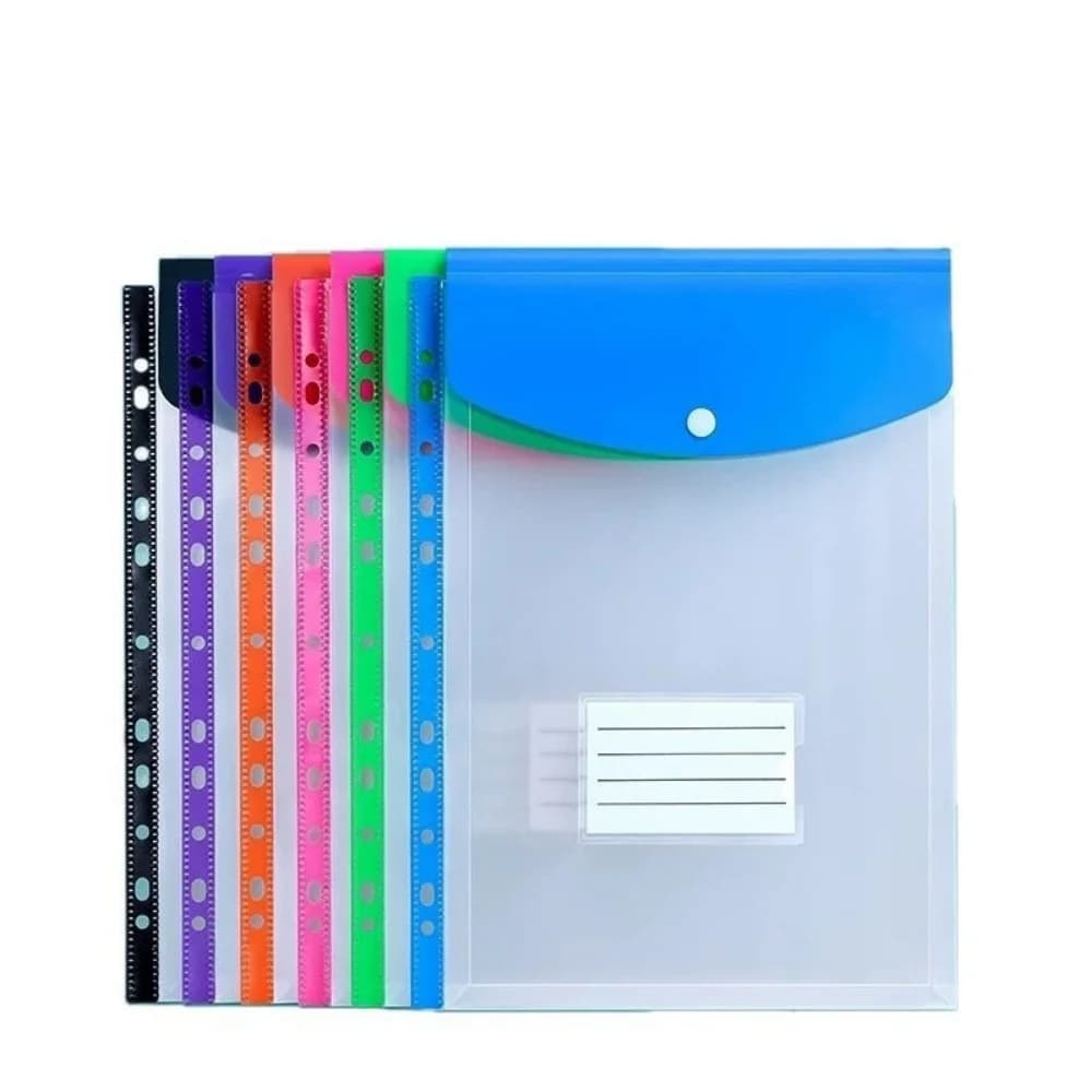 6 buste in plastica con chiusura adesiva e 11 fori, cartella espandibile per documenti con 2/3/4 anelli, formato A4, per scuola e ufficio