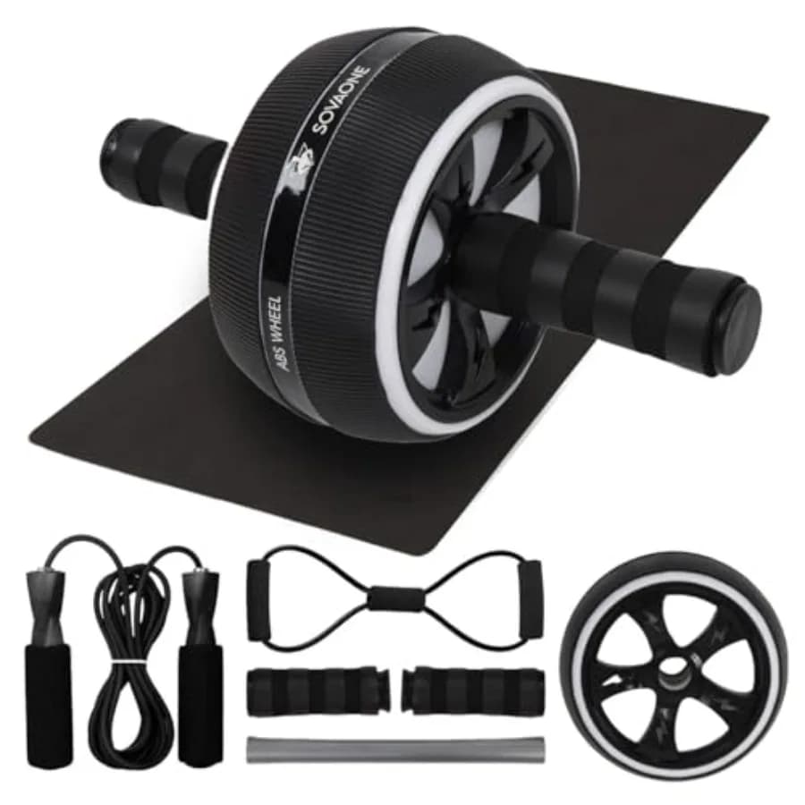 4-in-1 abdominal wheel kit with Knee Mat, Jumping Wheel and Abdominal Training Resistance Band, Domestic Gym, Red and Blue