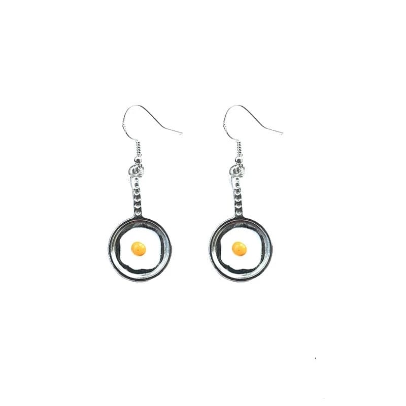 Orecchini di uova fritte in stile grazioso caldo Orecchini di cibo Orecchini di padella Orecchini carini Idea regalo Kawaii