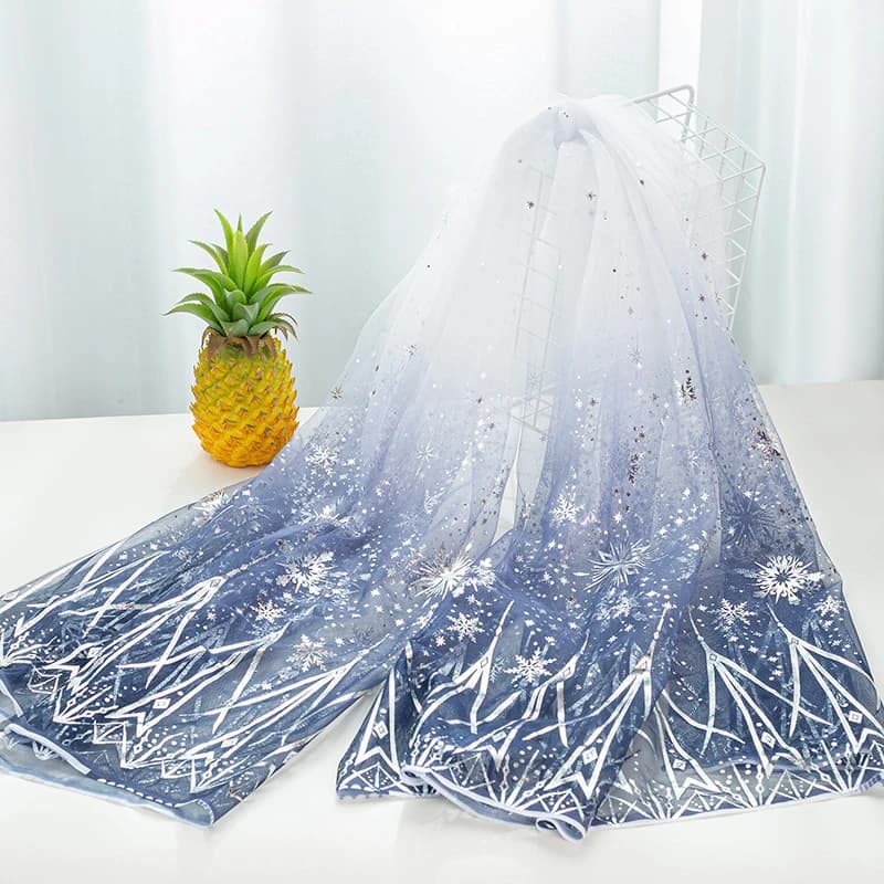 Gold Snowflake Print Gradient Gauze Fabric Princess Dress DIY Costume Skirt Curtain Party Background Decoration for Girls