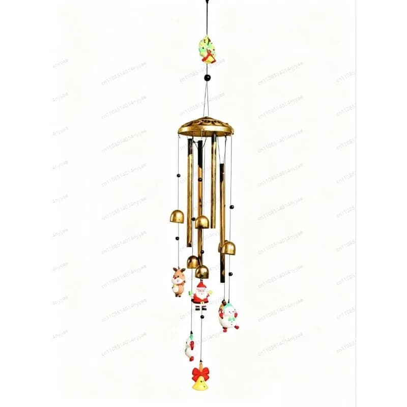 Black Santa Claus Wind Chimes - Durable Metal Outdoor Hanging Decor for Garden & Patio
