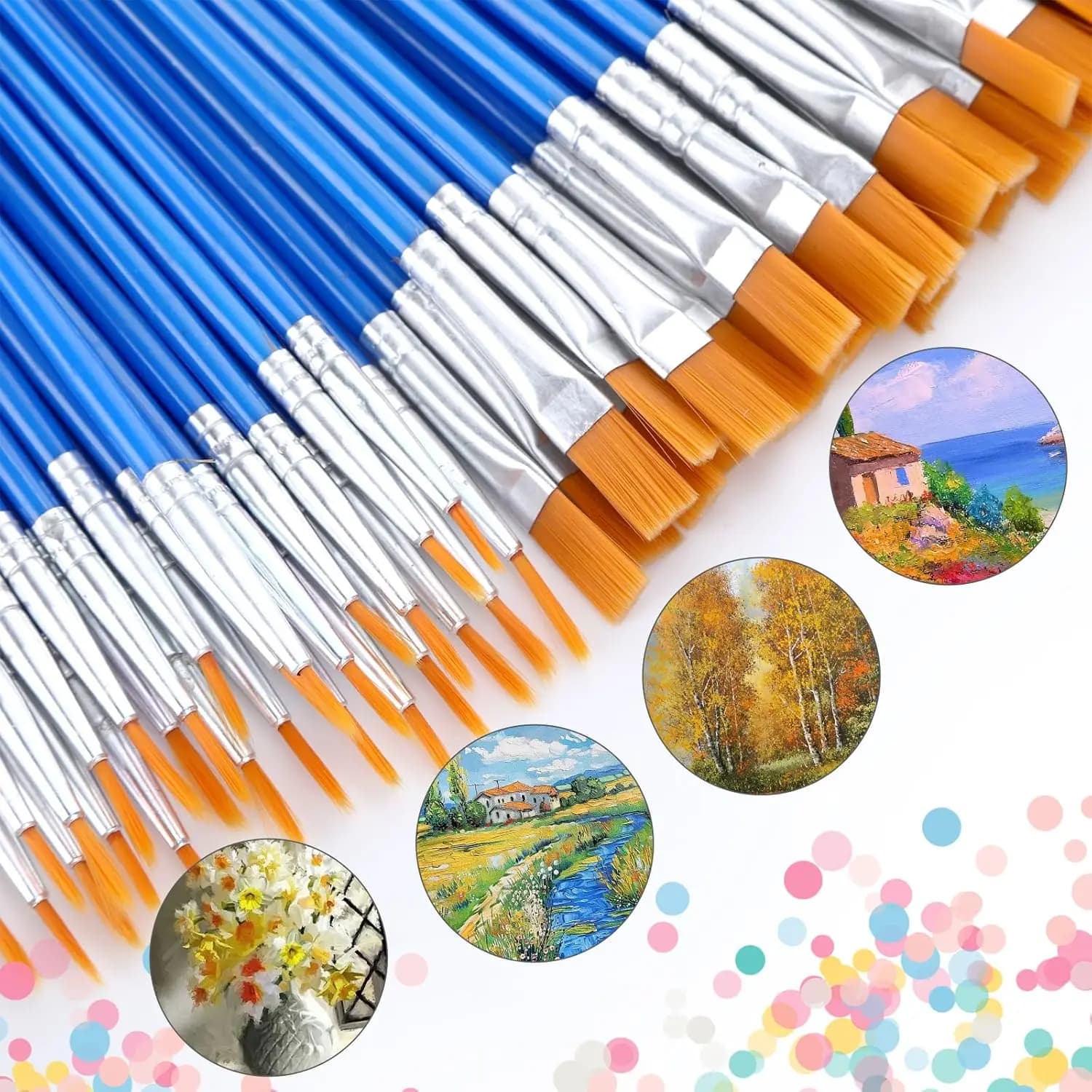 Student Art Paint Brushes Set Round Flat Nylon Hair Brushes for Oil Acrylic Watercolor Painting for Kids Beginners Artists
