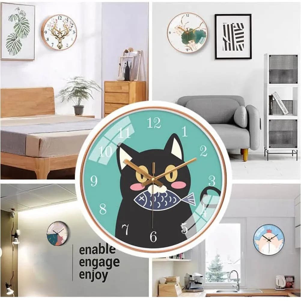 Orologio da parete silenzioso Materiale ecologico Numeri chiari Decorazioni per la casa Orologio da appendere in stile cartone animato per camera da letto, soggiorno