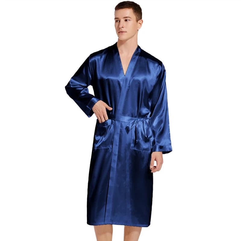 Men's Solid Knee Oversize Bathrobe Summer Dress New Women's Nightwear De Hombre Silk Razor Homme