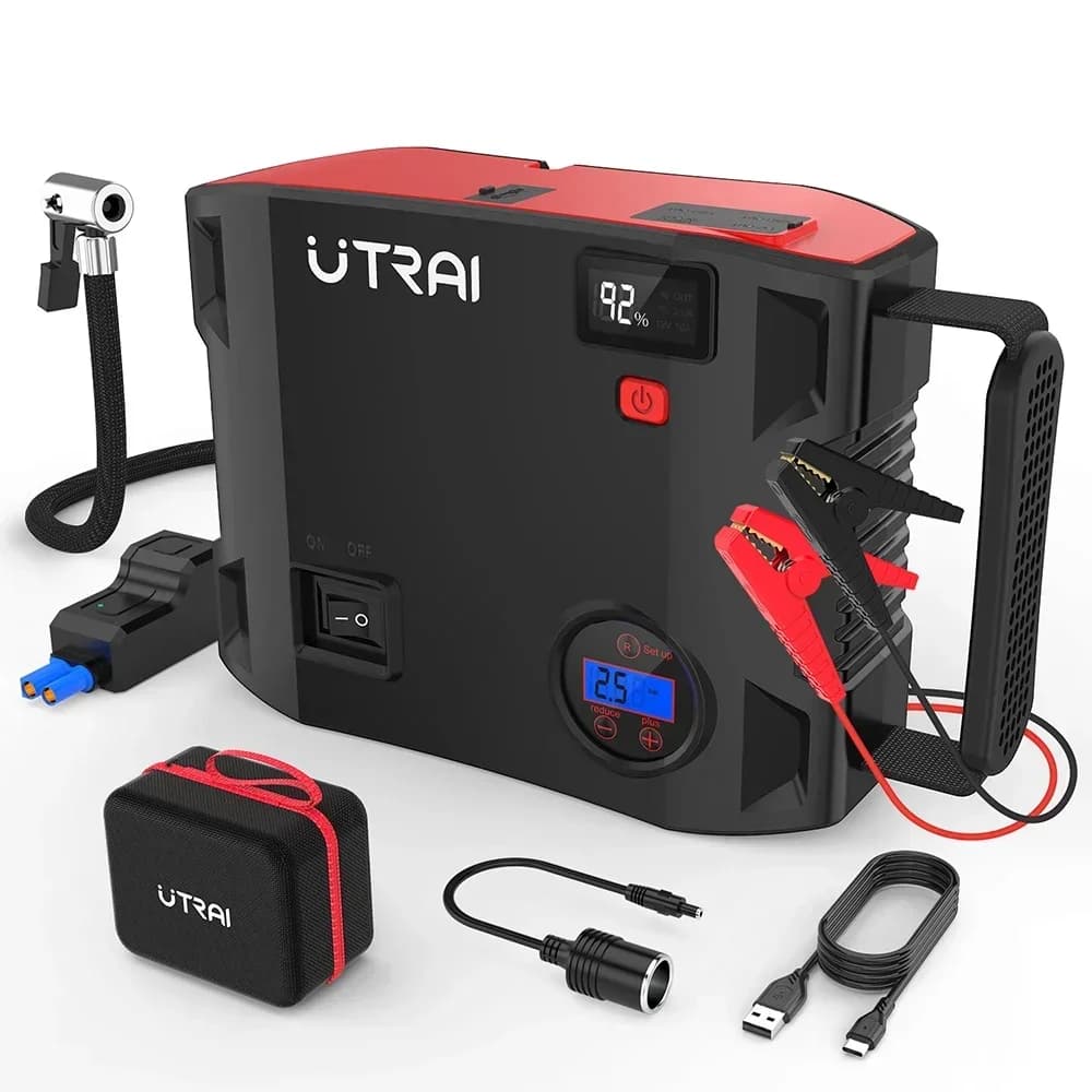 Avviatore di Emergenza Portatile Utrai con Compressore d'Aria, Power Bank 2000A, Gonfiatore Pneumatici, Dispositivo di Avviamento 12V, Booster per Auto ODM