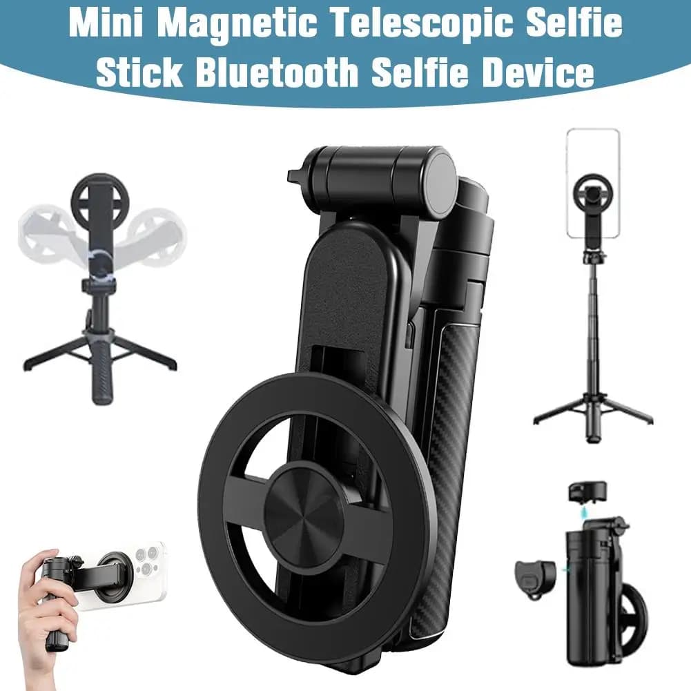 Mini supporto magnetico per telefono selfie stick tascabile con angolo regolabile con Bluetooth staccabile per riprese di telefoni cellulari iPhone