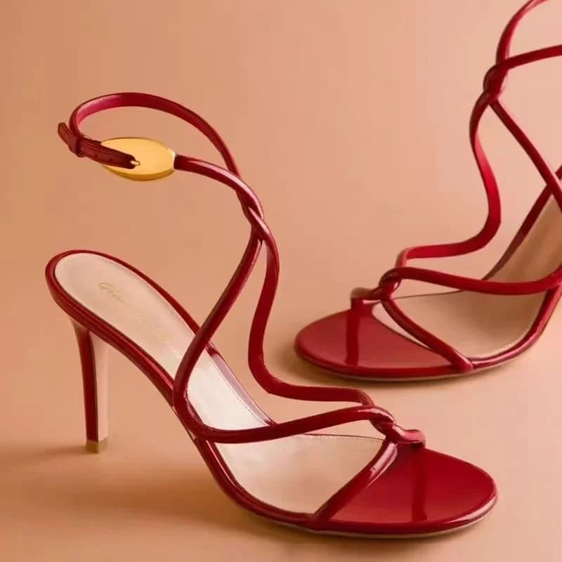 Sexy Open Toe Red High Heels Women Wedding Ball Shoes Summer Cozy Leather Sandals With Ankle Strap For Women Zapatos Mujer