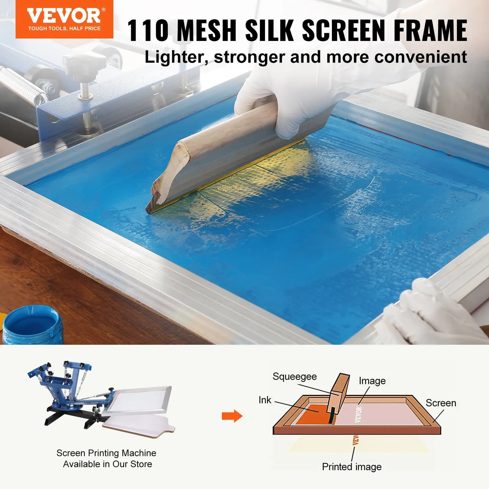 Screen Printing Kit, 3 PCS Aluminum Silk Screen Printing Frames, 5 Glitters And Screen Printing Squeegees And Transparency Films, 6x10/8x12/10x14inch 110 Count Mesh, For DIY T-shirts Printing