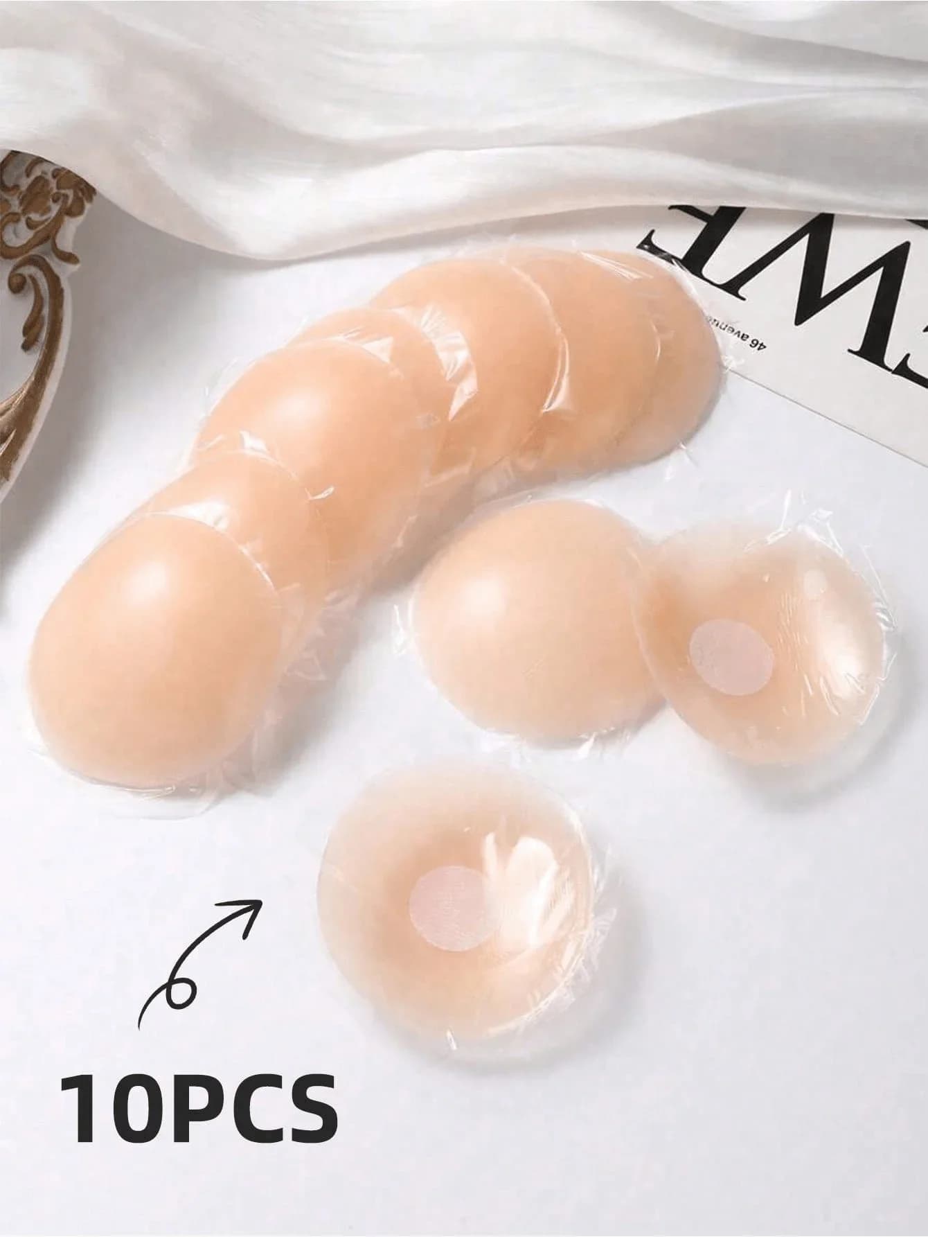 10pcs Reusable Silicone Round Invisible Nipple Cover,Premium Packaging Reusable Silicone Invisible Nipple Cover Boob Pads, Non-Adhesive Washable Nipple Pasties For Women, Suitable For Wedding Dress, Backless Dress, Photography, Evening Gown, Party Accesso