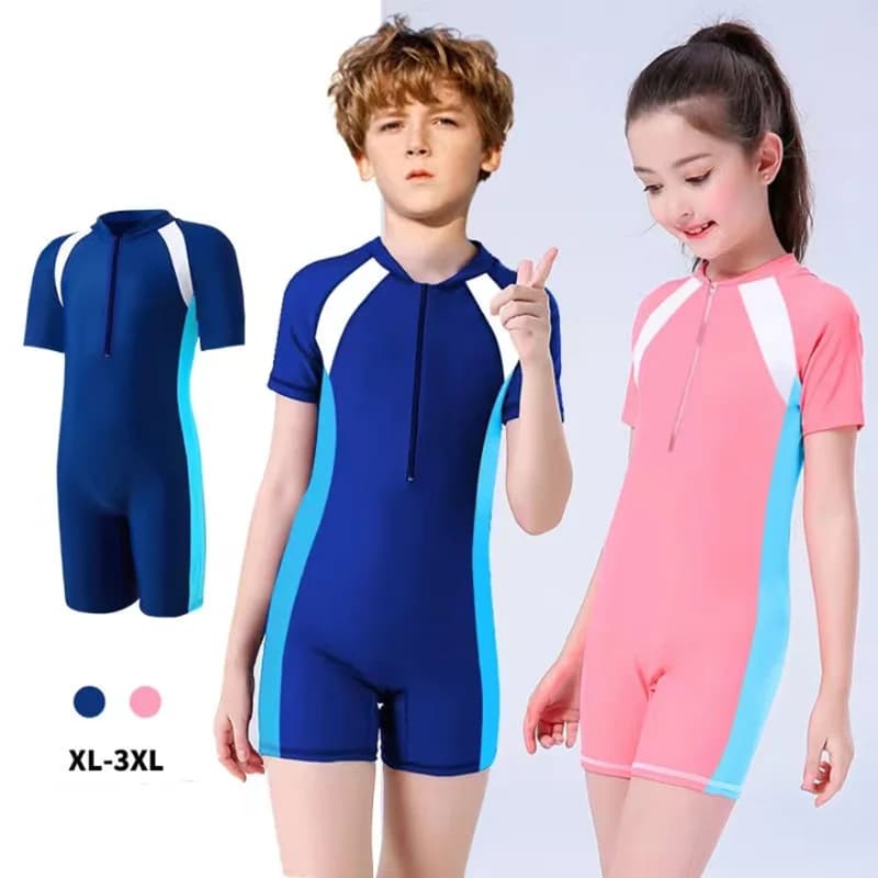 Costumi da bagno per bambini, costumi da bagno interi, costumi da bagno interi, protezione solare da spiaggia a maniche corte, costumi da bagno da allenamento professionali
