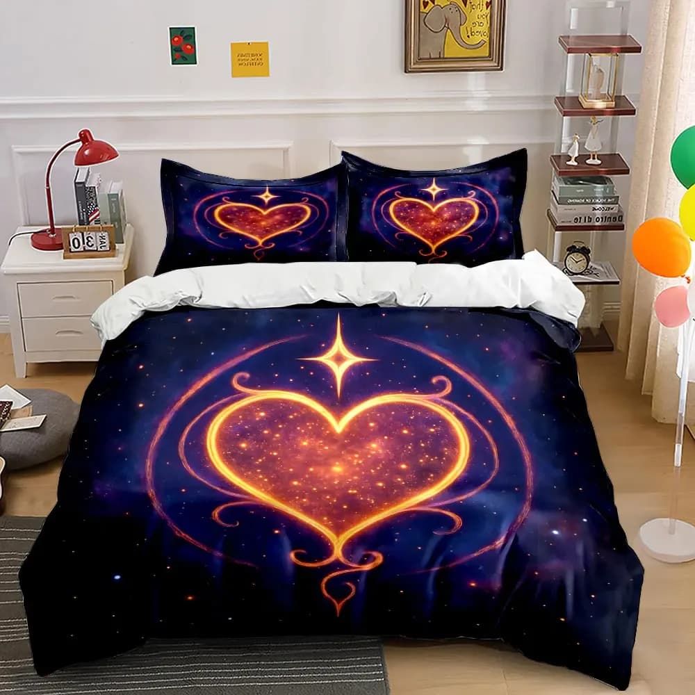 Set Romantico Galaxy Heart: Set di Biancheria da Letto Morbido e Confortevole con 1 Copripiumino e 2 Federe, Regalo