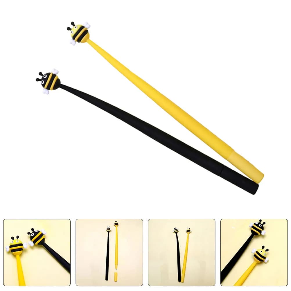2 Pezzi Penna in Silicone a Forma di Ape, Punta Fine 0.5mm, Impugnatura Ergonomica Confortevole per Studio, Ufficio, Firma e Disegno
