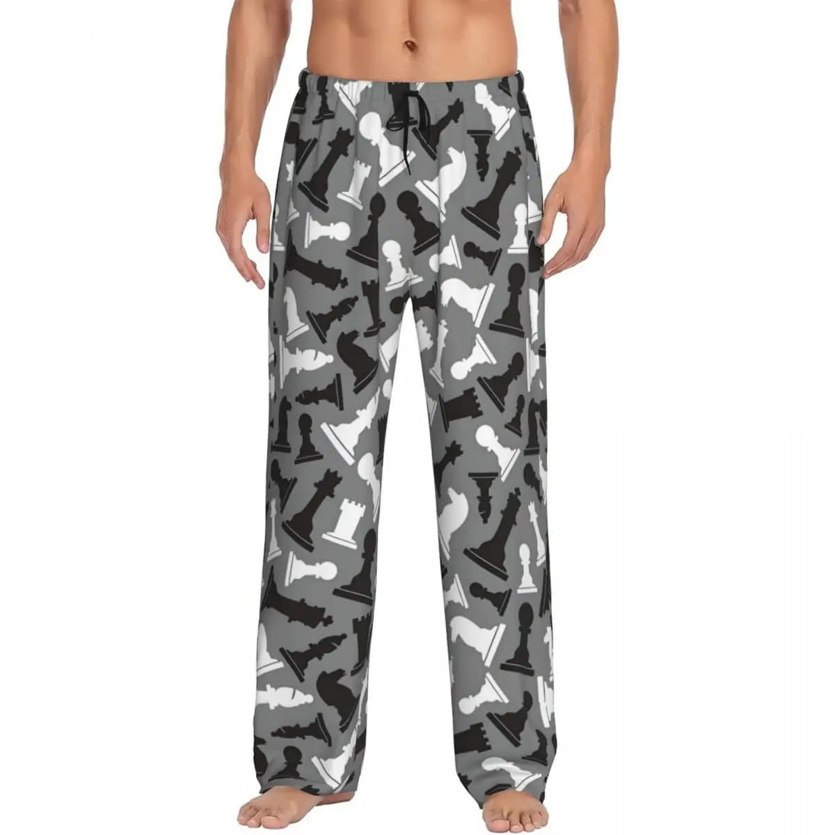 Pantaloni da pigiama da scacchiera da uomo personalizzati Pantaloni da pigiama da notte stampati per giochi di scacchi con tasche