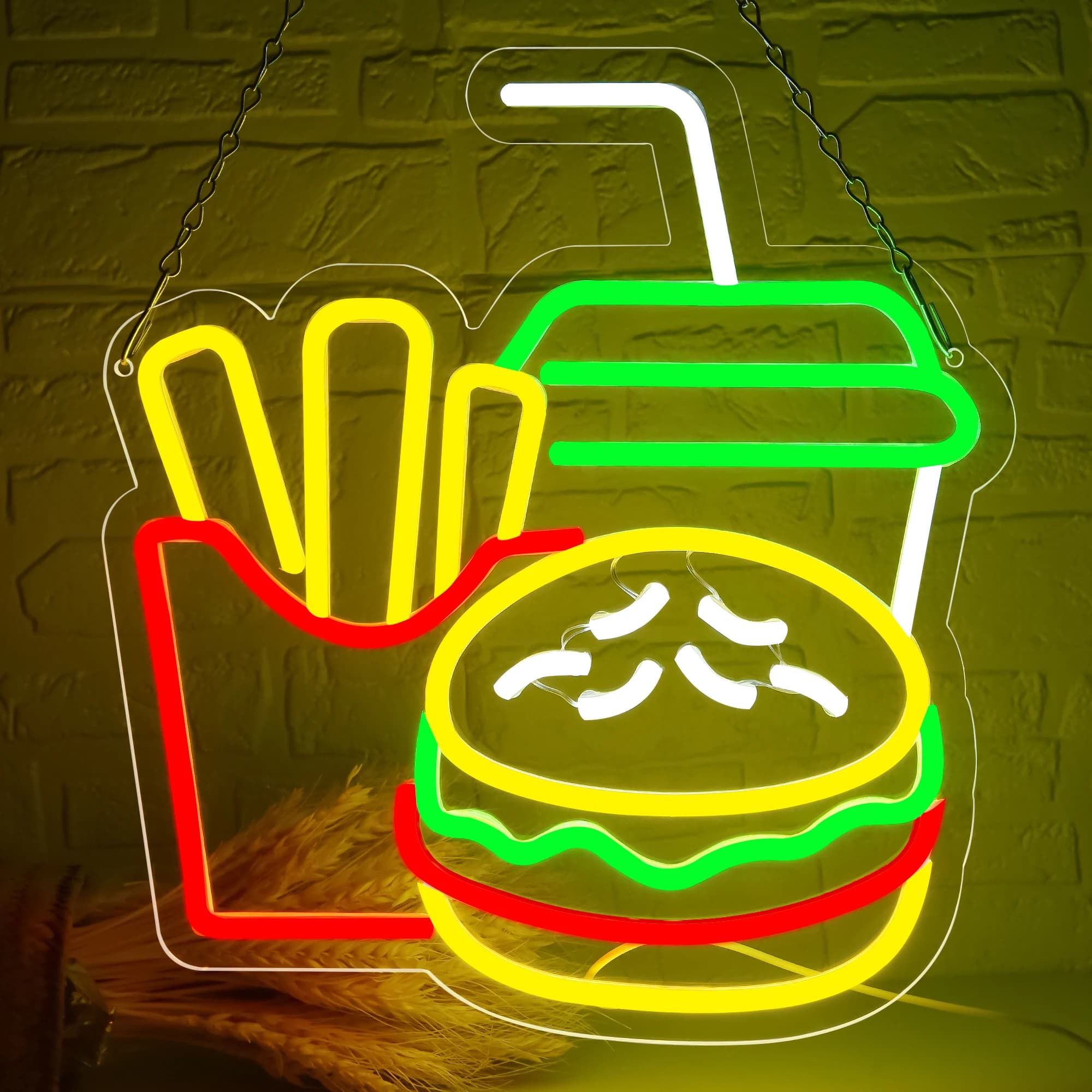 Insegna al neon per hamburger per hamburger Shop Decor Patatine fritte Luce al neon a LED Insegne aziendali per fast food per ristorante Negozio Alimentato tramite USB