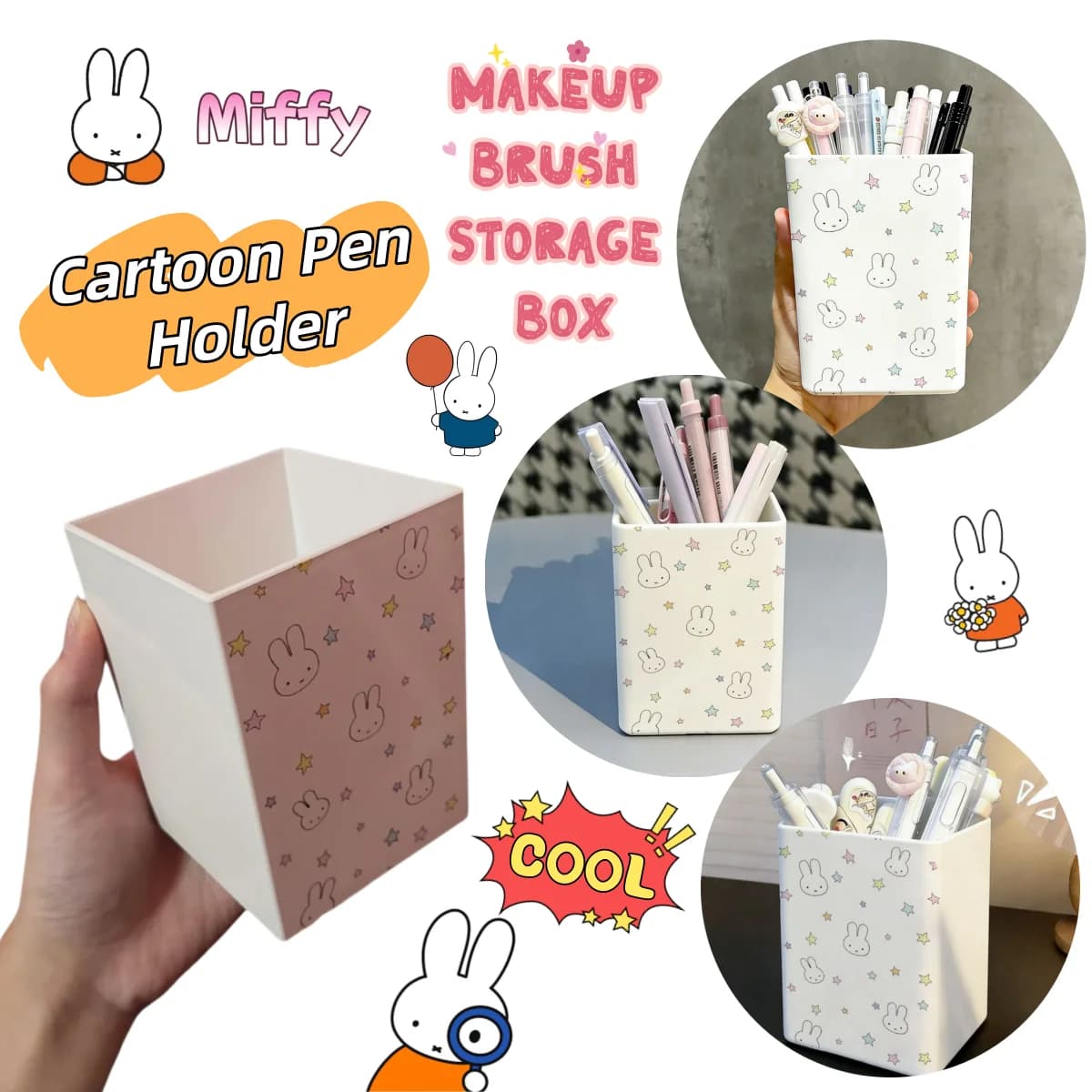 New Miffy Rabbit desk pen holder, creative paperboard-shaped stationery holder, multifunctional storage box for cosmetic brushes