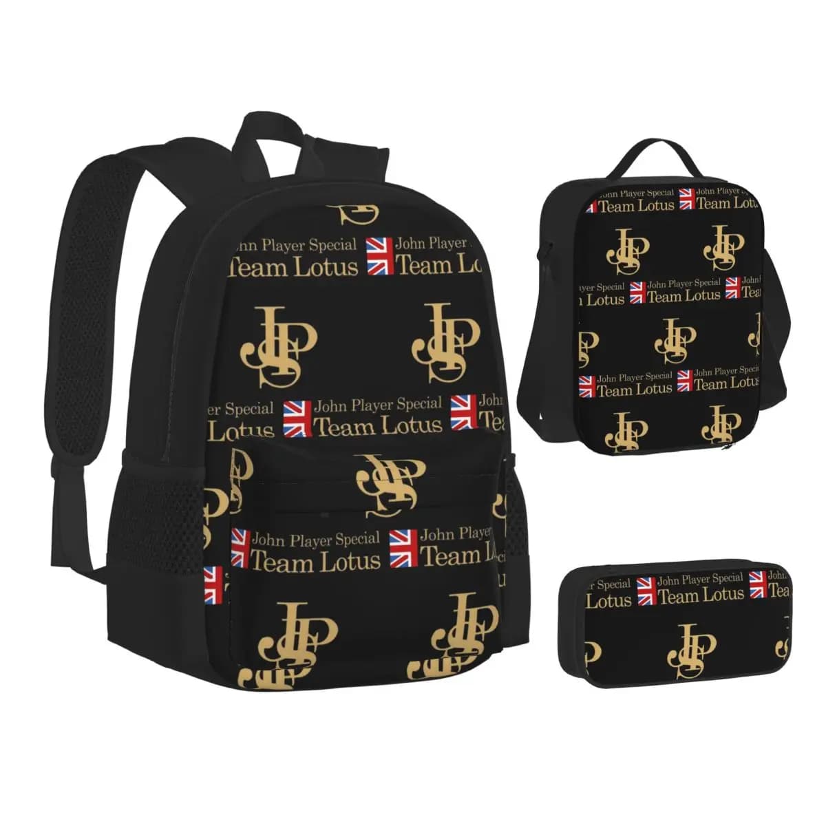 Zaini JPS John Player Special Team, Borsa per Studenti, Zaino Scolastico, Zaino per Bambini, Borsa per il Pranzo, Astuccio, Set Tre Pezzi