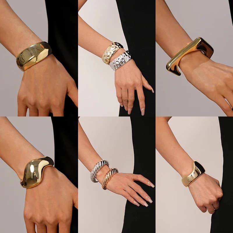 13 Stili Braccialetti di apertura in acrilico grosso color oro per donna Uomo Braccialetti con polsino largo ad arco con trama intrecciata Gioielli per feste rock F
