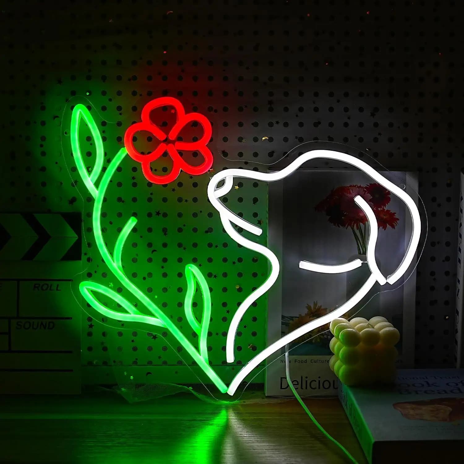 Insegna al Neon a Forma di Cane Carino, Luci al Neon USB Dimmerabili per Negozio di Animali, Fioreria, Camera da Letto, Decorazione per la Stanza delle Ragazze, Regali per la Persona Amata, Luce Notturna