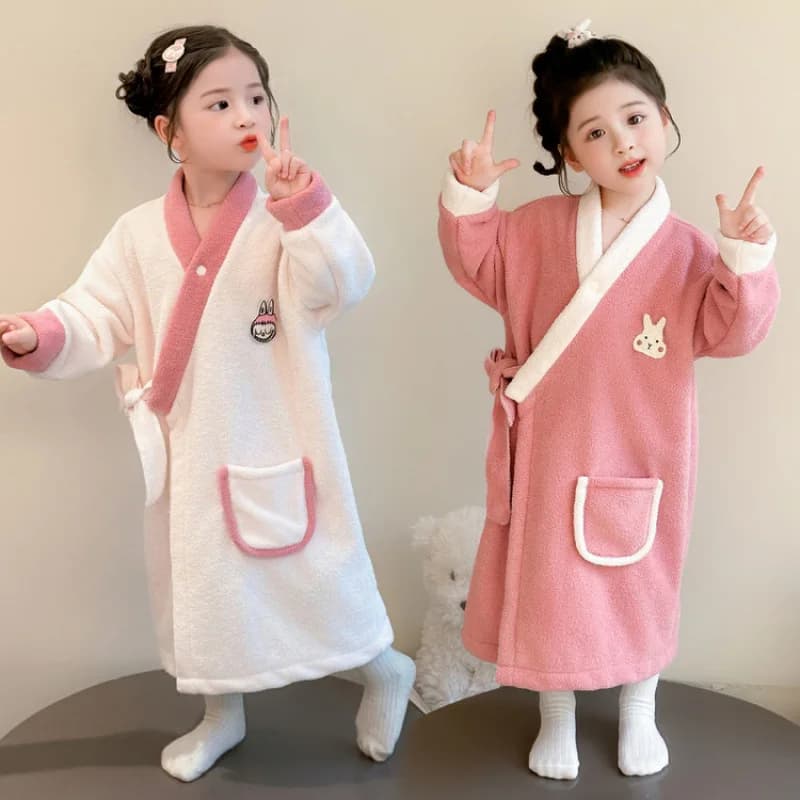 Girls from 7 to 12 years Autumn Winter Dress Pure Color Night Shirt Bathrobe Comfortable Pigiama loose Simple children's clothing Pj Set