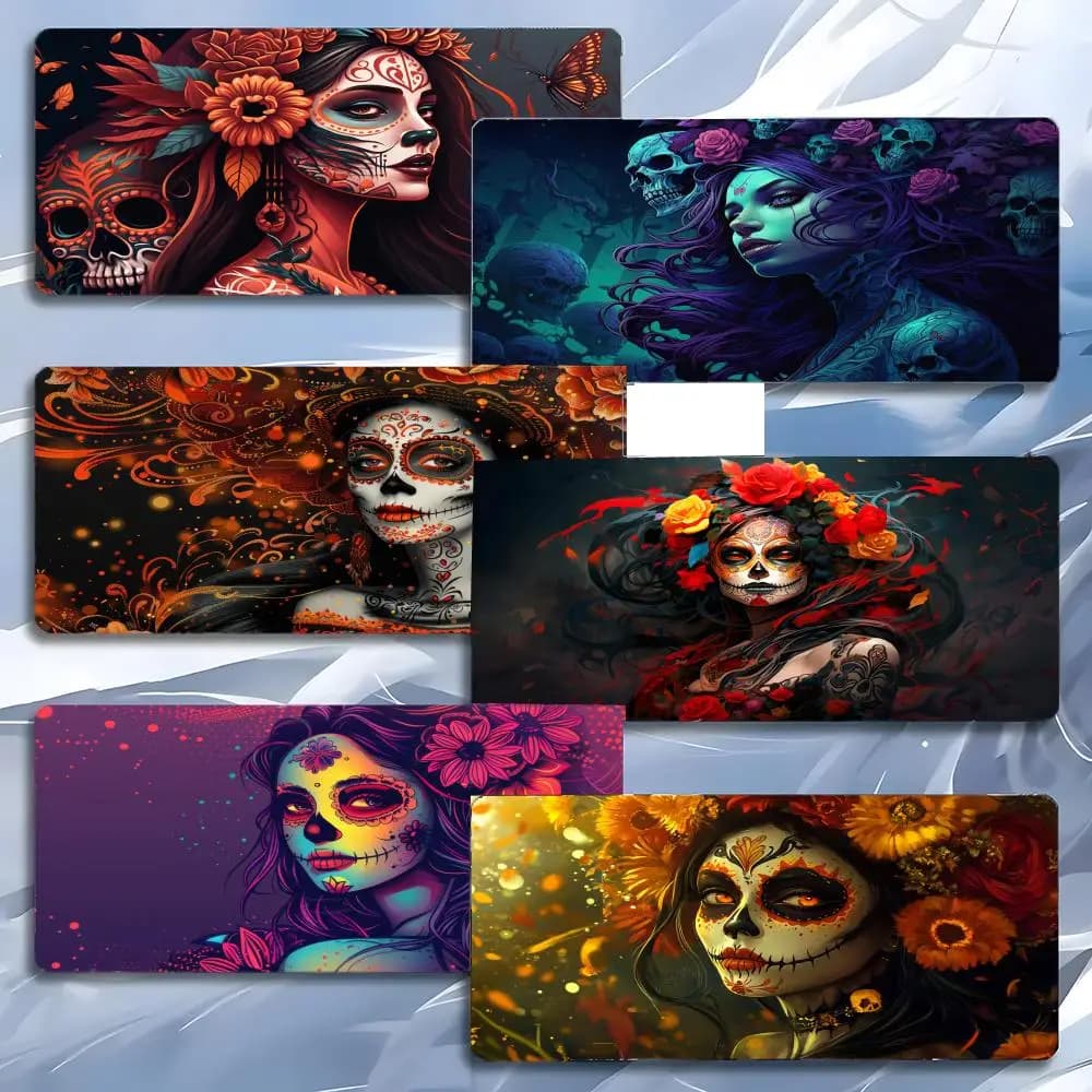 Tappetino per mouse Halloween Sugar Skull Girl, tappetino per mouse grande da gioco con bordi rinforzati, tappetino da scrivania per PC