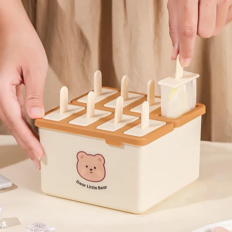 Nuovo Set di Stampi per Ghiaccioli a 8 Scomparti Riutilizzabili con Coperchio, per Ghiaccioli a Forma di Orso Fatti in Casa