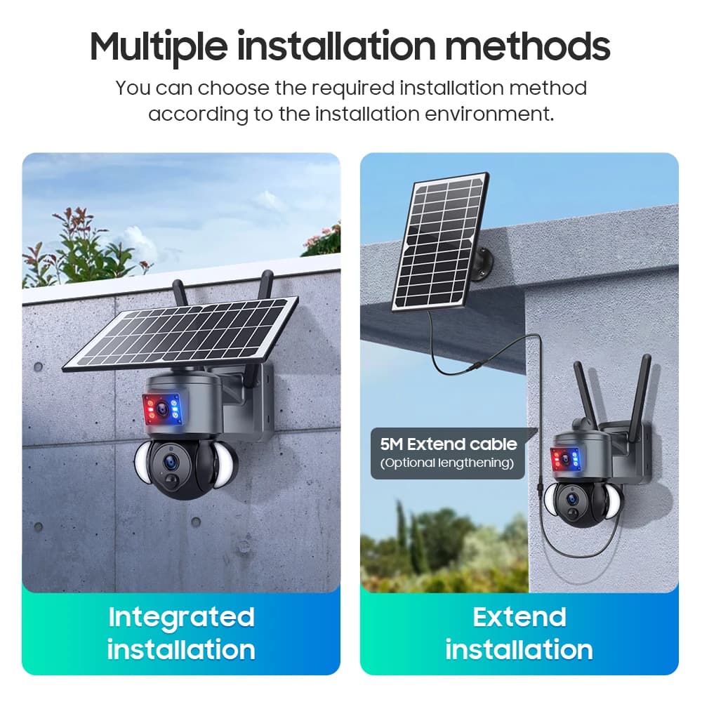 Telecamera IP Dome PTZ 4G/WiFi a Energia Solare con Doppia Lente 6MP, Rilevamento Umanoide AI a Colori, Monitoraggio Bambini e Sicurezza CCTV