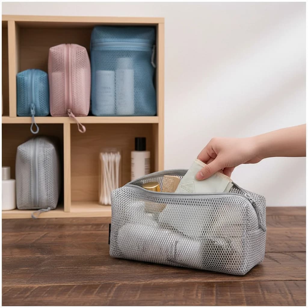 1 Pcs Large capacity Mesh Pouch Multipurpose Cosmetic Bag Travel Casual Nylon Storage Pouch Hand-held With Zipper Storage Bags