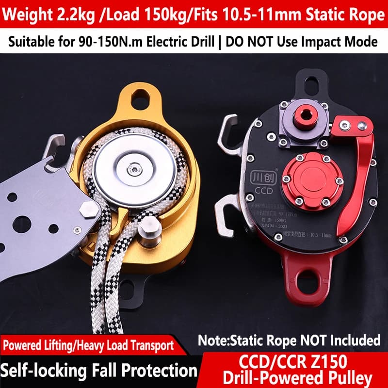 Motorized pulley lift system CCD Z150 with CCR device, mechanical lift for towing and climbing with rope and anti-duty device, flow rate 150 kg