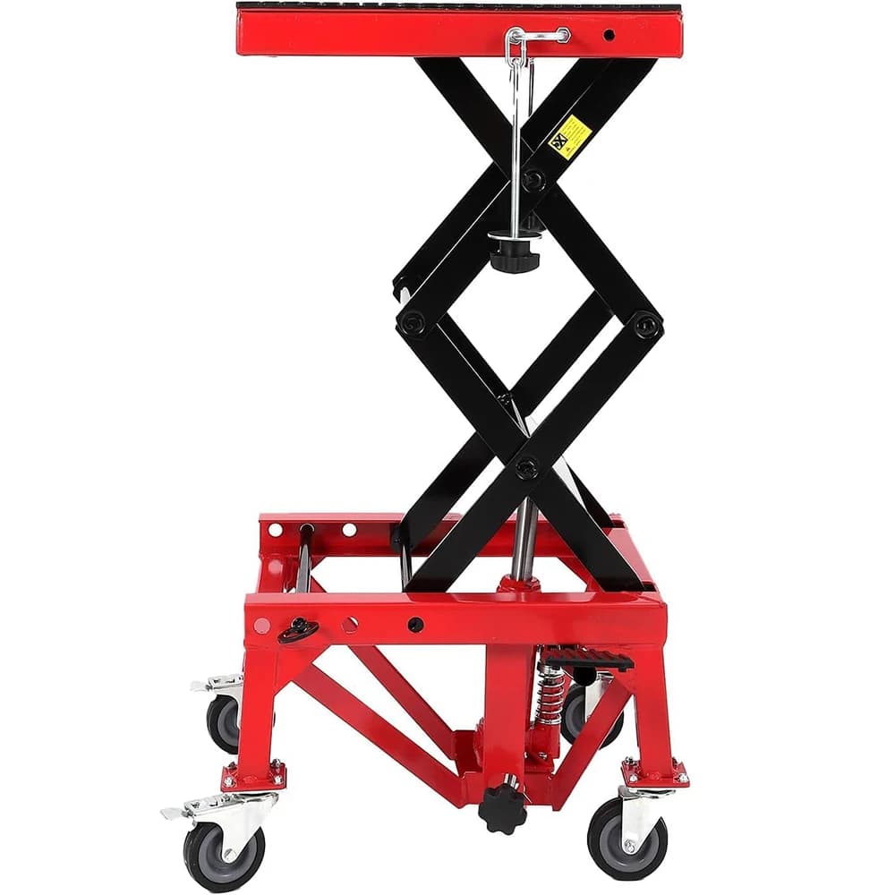 Forklift forklift with pedal pump for 350 pounds hydraulic jack with safety locking wheels and oil drain hole for ATV Dirt Bike