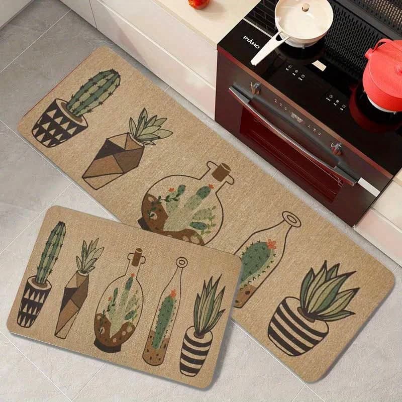 1pc thick 1.1cm kitchen floor mat, 5 cactus pattern printed floor mat thickened and wear-resistant suitable for kitchen living