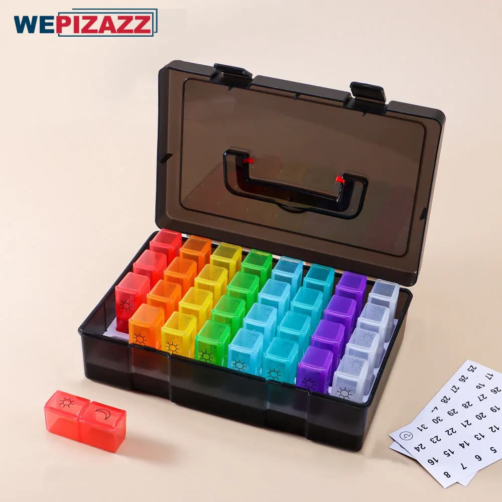 30 Day Pill Box AM PM, BPA Free One Month Medicine Organizer Twice Daily, 32-Day Case To Hold Vitamins, Supplements & Medication