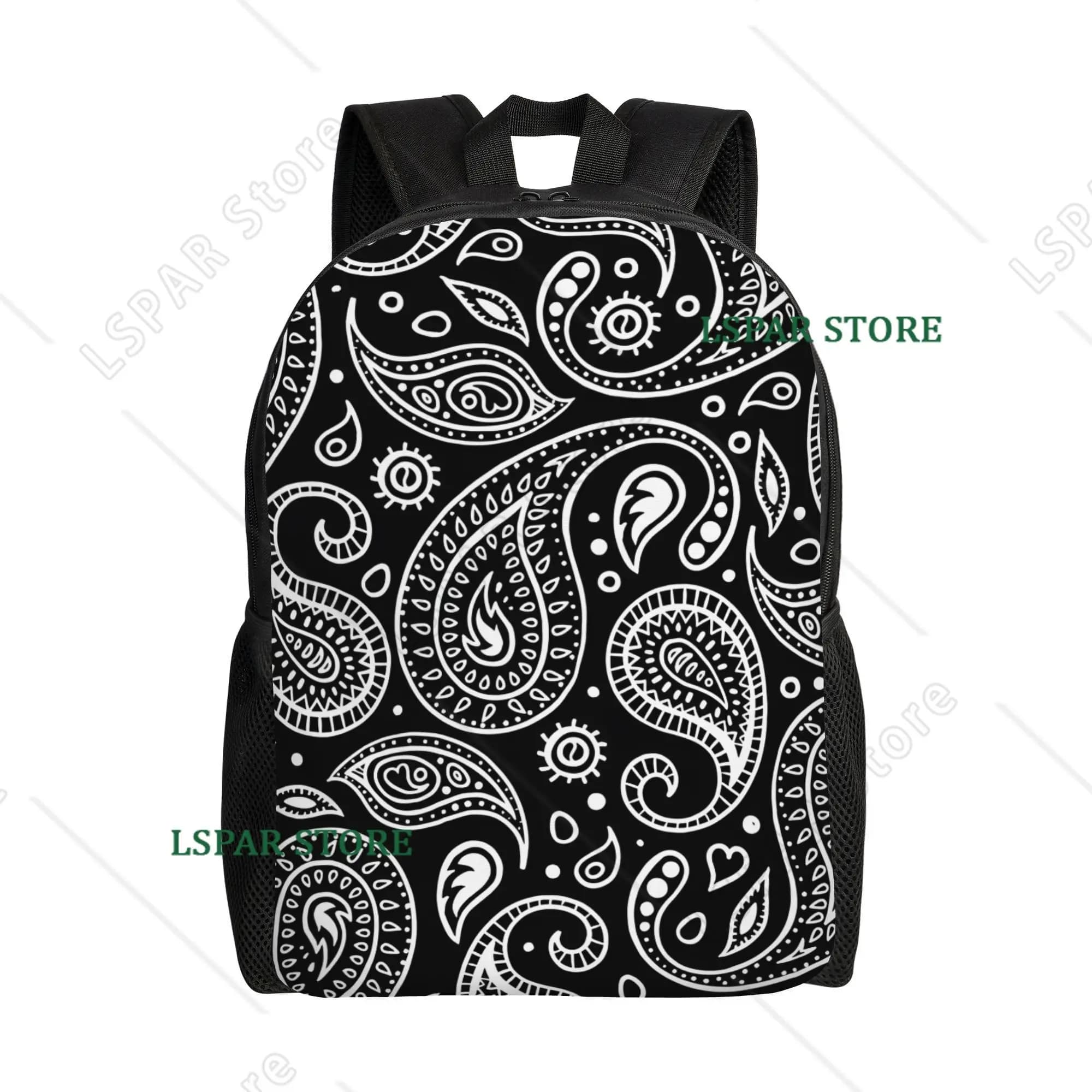 Black and White Paisley Print Pattern Fashion Printed Backpack Travel and Leisure Suitable for Both Men and Women