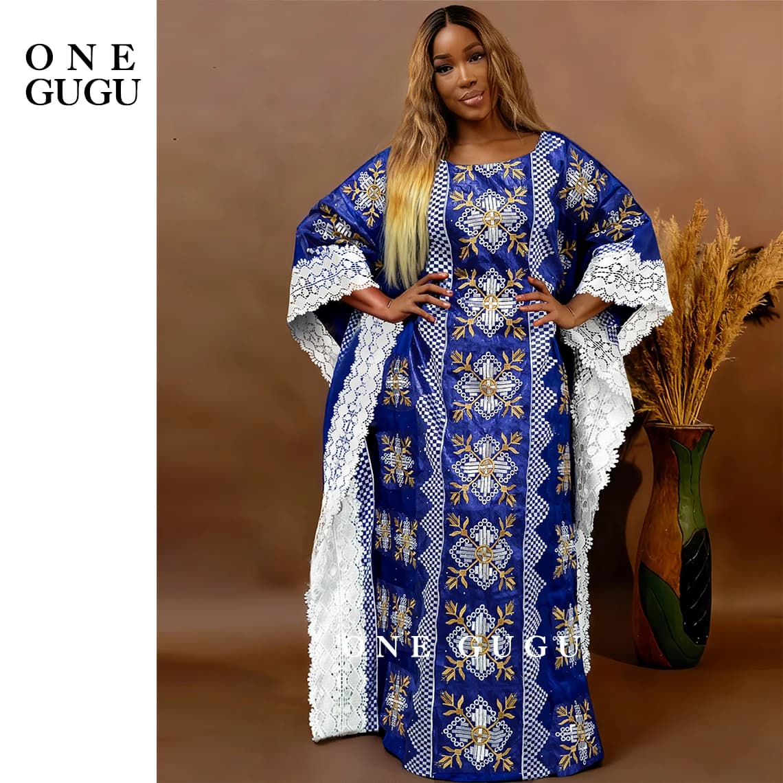 Abito blu royal nigeriano Bazin Riche Dashiki Boubou Abito tradizionale africano da sposa Abiti da sposa Broccato Bacino Abito ricco