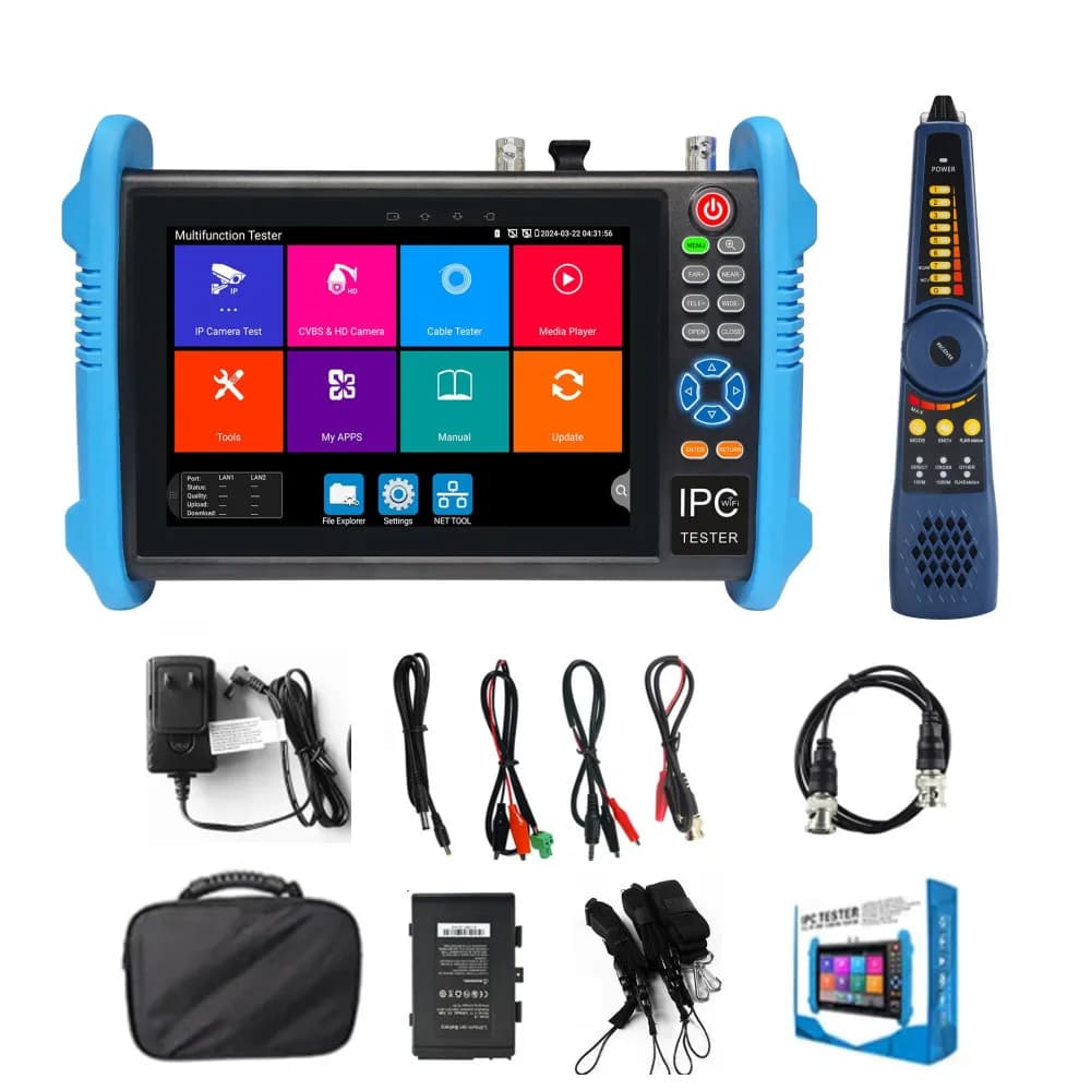 Upgraded 8K IP Camera Tester,7 Inch Touchscreen CCTV Tester 8MP TVI CVI AHD CVBS Test 90W PoE,Cable Tracer,RJ45 TDR,SFP,HDMI,