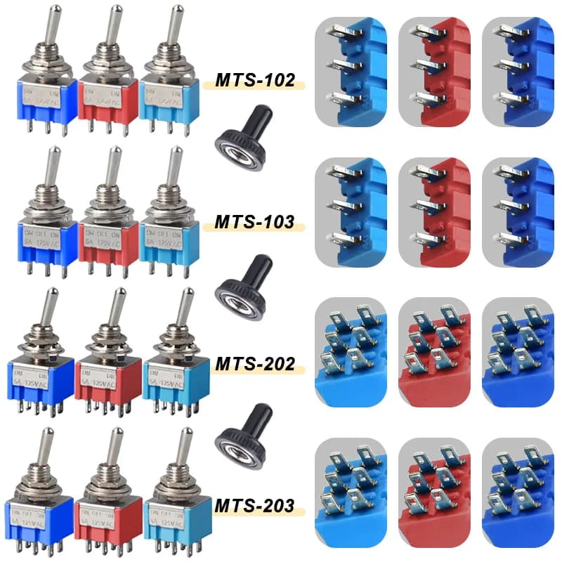 10 pezzi MTS-102 103 MTS-202 203 DPDT ON-OFF-ON Interruttore a levetta ON-OFF SPDT 6mm Mini interruttore a pulsante di accensione con cappuccio impermeabile