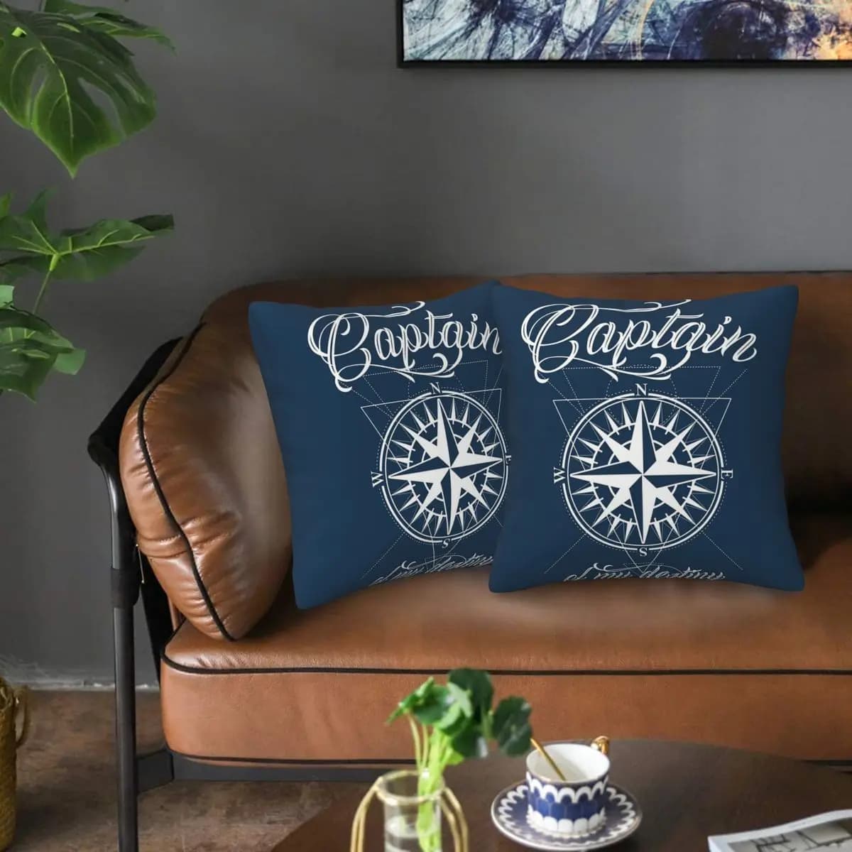 Bussola nautica Capitano Anchor Boat 2 pezzi Federa quadrata Fodera per cuscino Cuscino Decor Comfort Cuscino per divano di casa